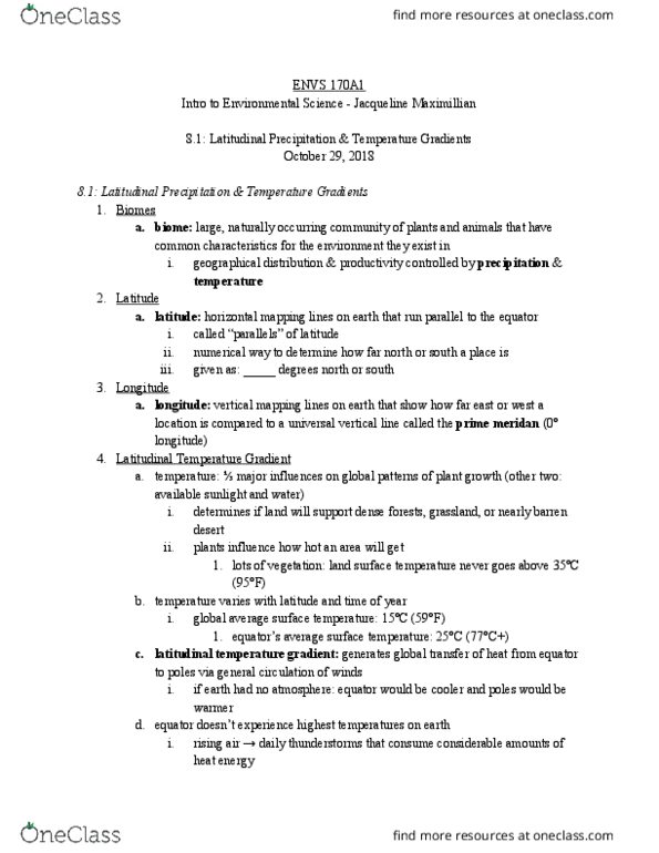 ENVS 170A1 Chapter Notes - Chapter 8: Biome, Subtropics thumbnail
