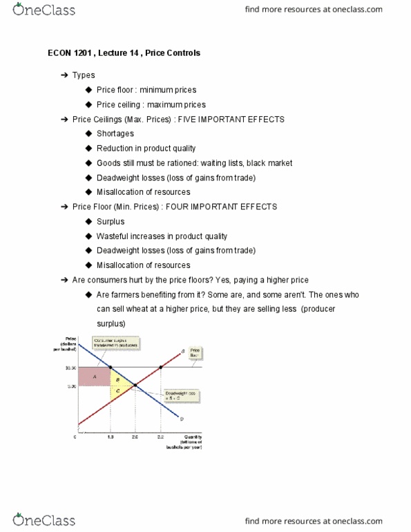 ECON 1201 Lecture Notes - Lecture 14: Deadweight Loss, Price Ceiling, Price Floor cover image