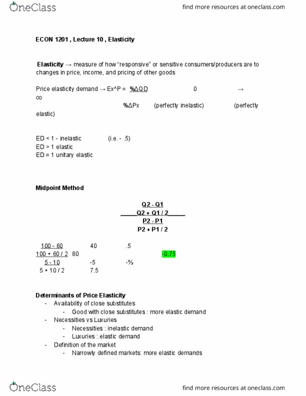 ECON 1201 Lecture 10: ECON 1201 , Lecture 10 , Elasticity thumbnail