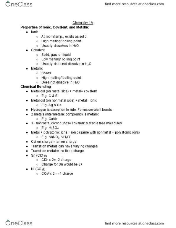 CHEM 1A Lecture Notes - Lecture 19: Intermetallic, Metal, Metalloid cover image