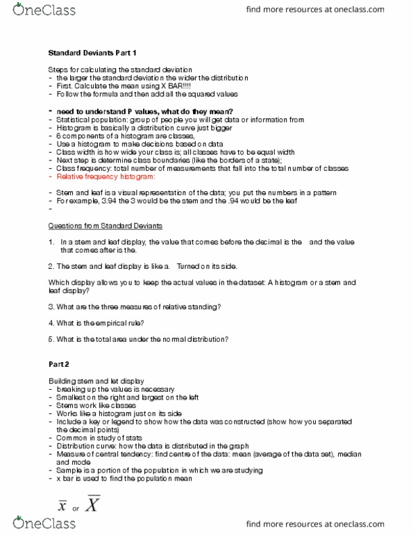 SOAN 2120 Lecture Notes - Lecture 5: Statistical Population, Standard Deviation, Central Tendency thumbnail