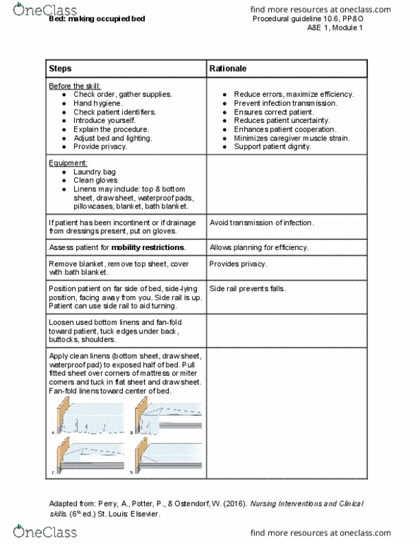 NURSE-UN 240 Lecture Notes - Lecture 1: Bed Sheet, Mattress, Supine Position thumbnail