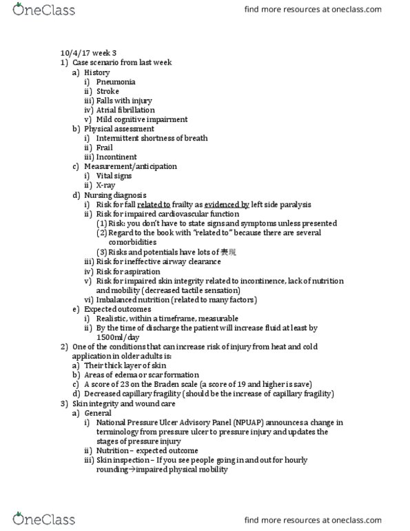 NURSE-UN 240 Lecture Notes - Lecture 3: Mild Cognitive Impairment, Atrial Fibrillation, Pressure Ulcer thumbnail