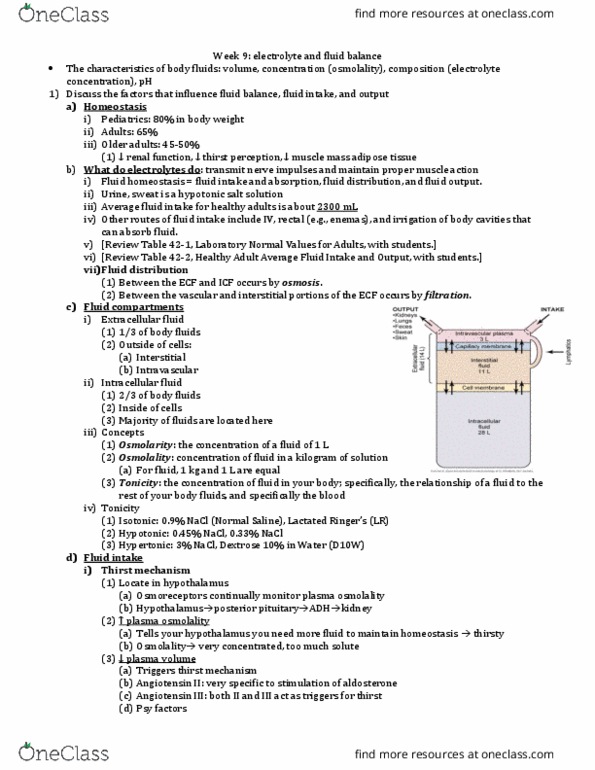 NURSE-UN 240 Lecture Notes - Lecture 9: Plasma Osmolality, Molality, Fluid Compartments thumbnail