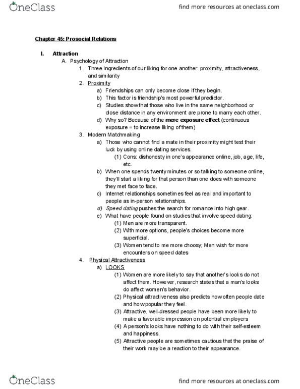 PSY 101 Chapter Notes - Chapter 45: Speed Dating, Online Dating Service, Physical Attractiveness thumbnail