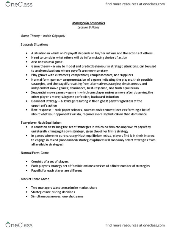 GMS 402 Lecture Notes - Lecture 8: Nash Equilibrium, Subgame, Oligopoly thumbnail