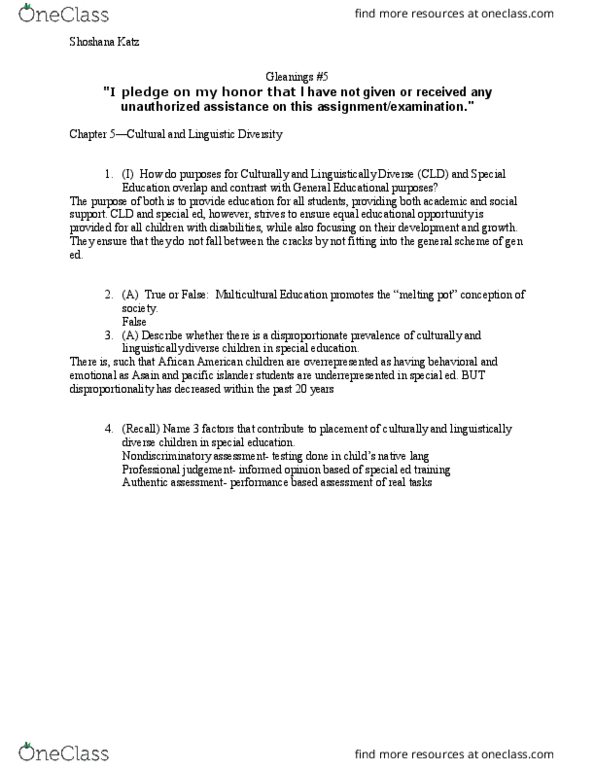 EDSP 210 Chapter Notes - Chapter 5: Authentic Assessment thumbnail