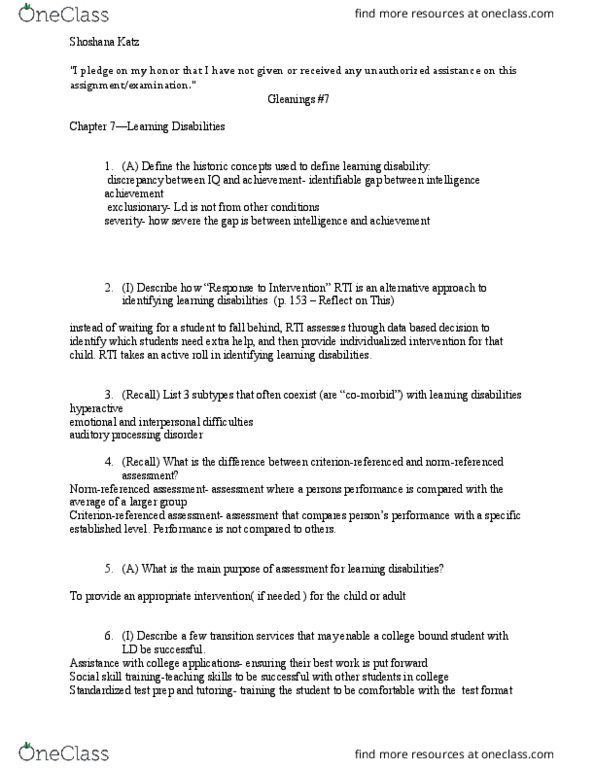 EDSP 210 Chapter Notes - Chapter 7: Auditory Processing Disorder, Standardized Test, Social Skills thumbnail