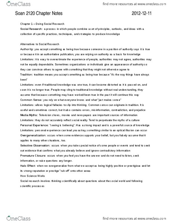 SOAN 2120 Chapter Notes -Tacit Knowledge, Sampling Distribution, Histogram thumbnail