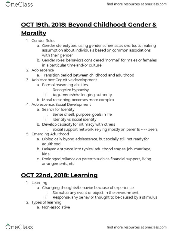 PSYCH 101 Lecture Notes - Lecture 15: Gender Role, Moral Reasoning, Cognitive Development thumbnail