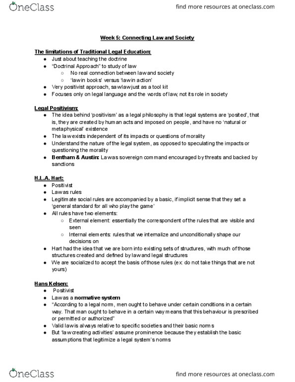 LAWS 1000 Lecture Notes - Lecture 5: Hans Kelsen, Legal Positivism, Legal Doctrine thumbnail