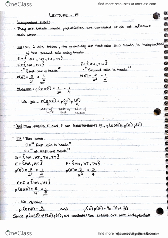 MAT133Y5 Lecture 19: Independent events, inclusions and exclusions in probability cover image