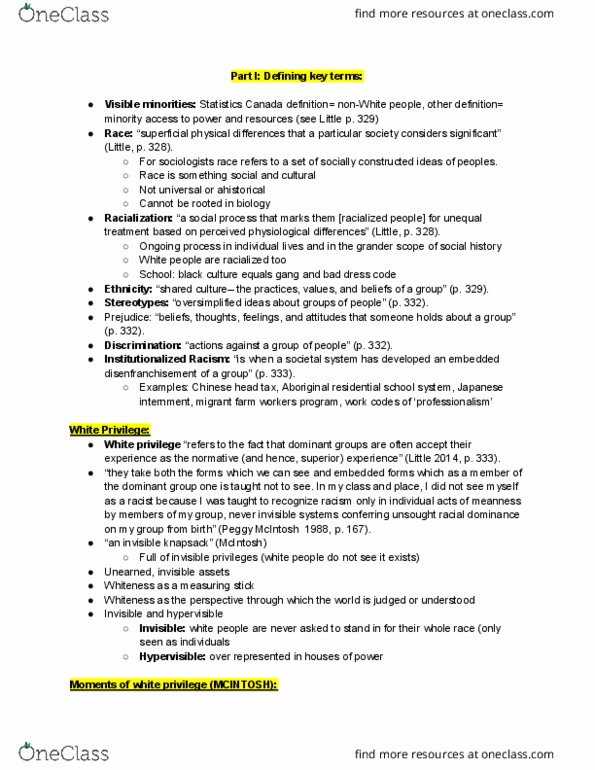 SOCI 1001 Lecture Notes - Lecture 4: Peggy Mcintosh, Chinese Head Tax In Canada, Canadian Indian Residential School System thumbnail