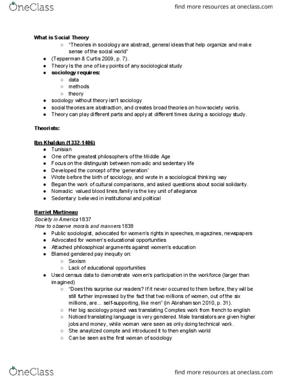 SOCI 1001 Lecture Notes - Lecture 2: Harriet Martineau, Middle Ages, Social Fact thumbnail