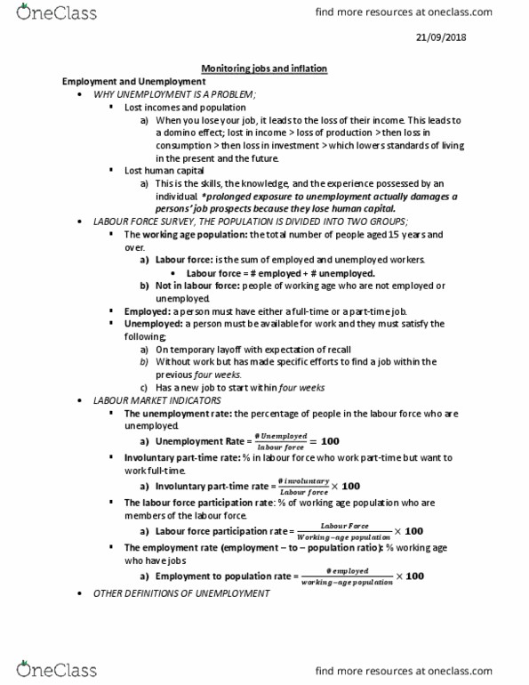 ECON 1010 Lecture Notes - Lecture 5: Labour Force Survey, Human Capital thumbnail