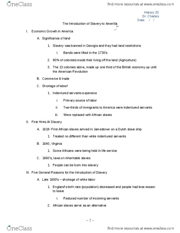 HIST 020 Lecture Notes - Middle Passage, Trade Route, Atlantic Slave Trade thumbnail