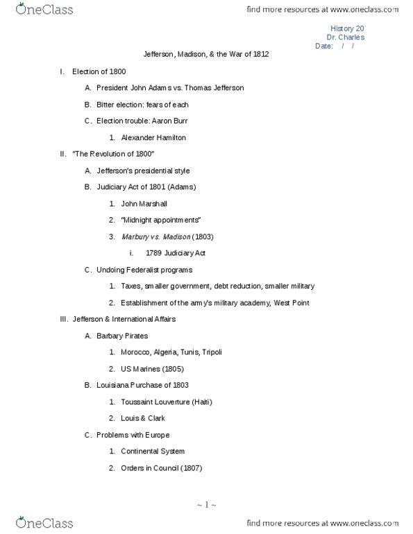 HIST 020 Lecture Notes - Continental System, Toussaint Louverture, Impressment thumbnail