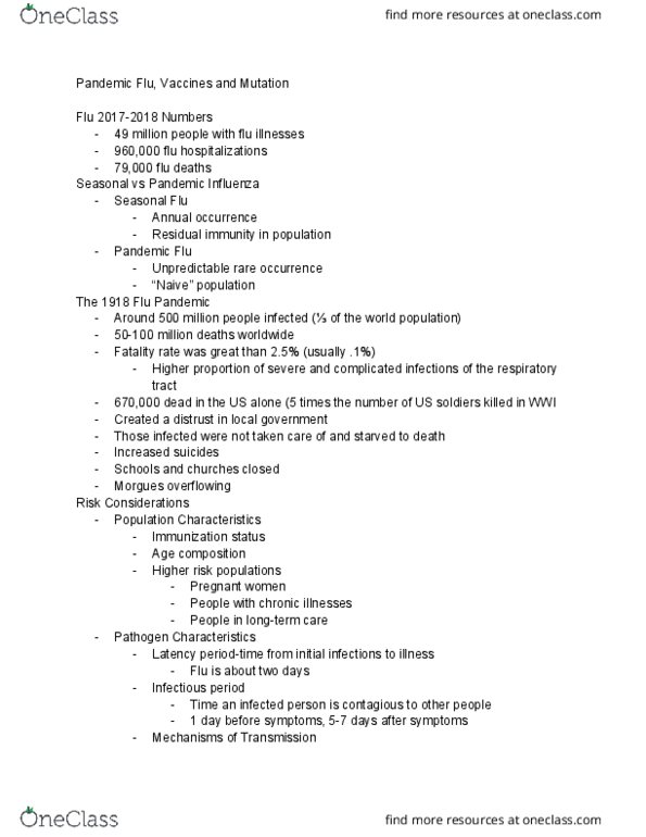 SC214 Lecture Notes - Lecture 9: Case Fatality Rate, Mutation thumbnail