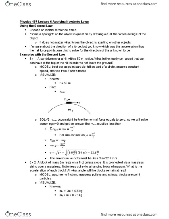 Physics 197 Lecture Notes - Lecture 6: Inertial Frame Of Reference, Point Particle, Net Force thumbnail
