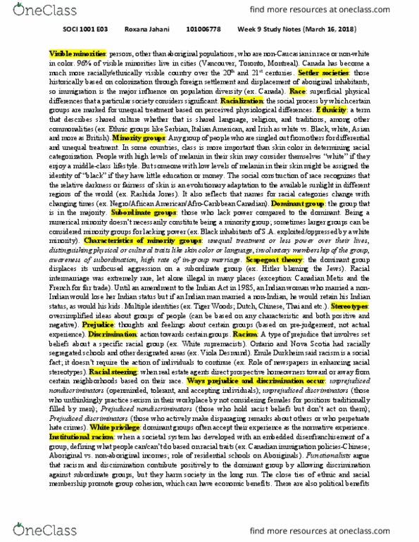 SOCI 1001 Lecture Notes - Lecture 9: Rashida Jones, Racial Steering, White Supremacy thumbnail