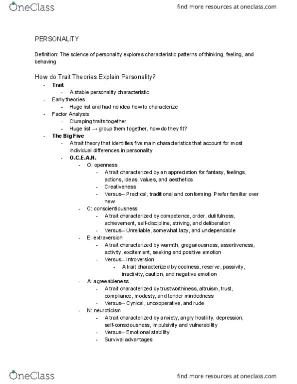 PSYCH 1100 Lecture Notes - Lecture 35: Trait Theory, Factor Analysis, Extraversion And Introversion thumbnail