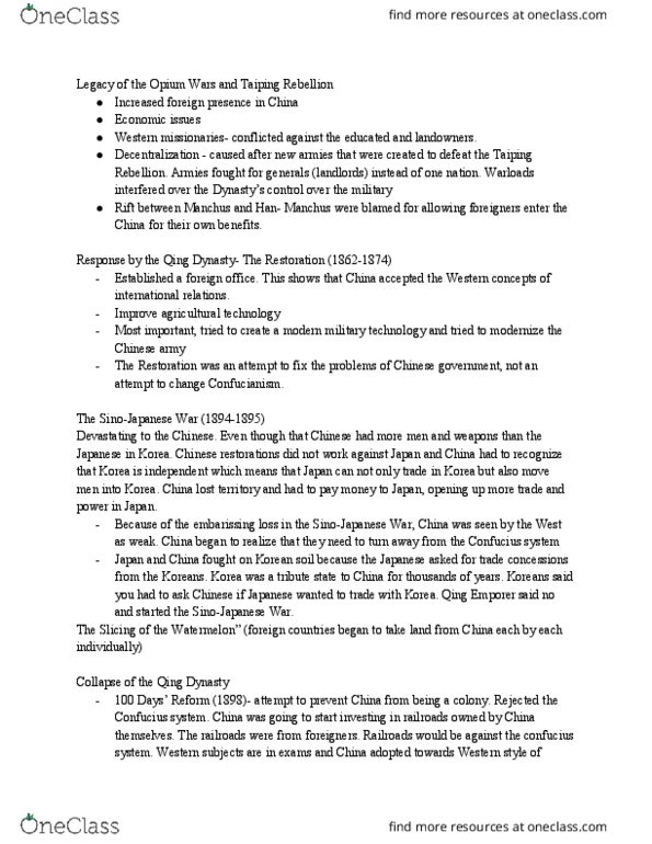 CGS SS 201 Lecture Notes - Lecture 7: Westernization, May Fourth Movement, Sun Yat-Sen thumbnail