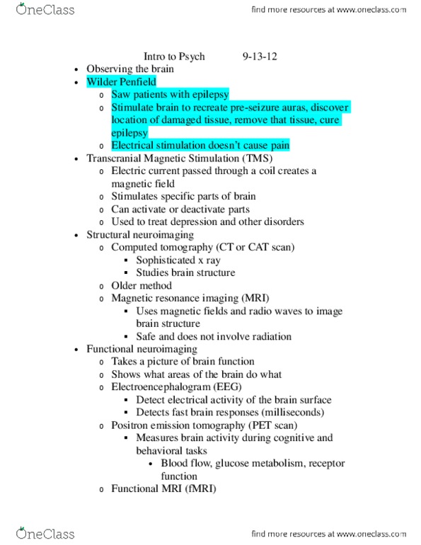PSY-0001 Lecture Notes - Agnosia, Neuroimaging thumbnail