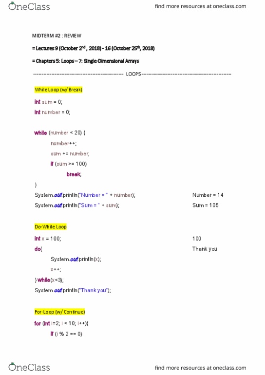 COSC 111 Lecture Notes - Lecture 20: Type Signature cover image