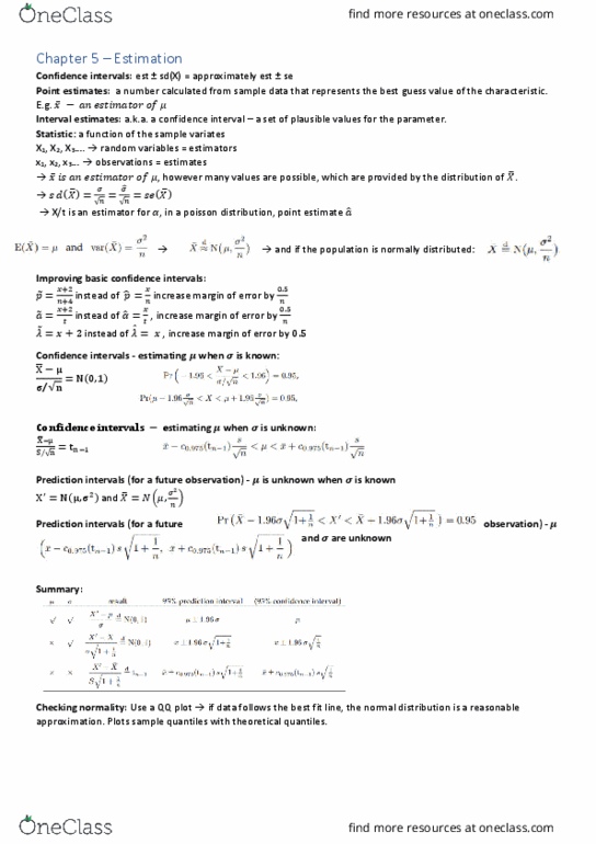 MAST10011 Chapter Notes - Chapter 5: Quantile, Confidence Interval, Poisson Distribution thumbnail