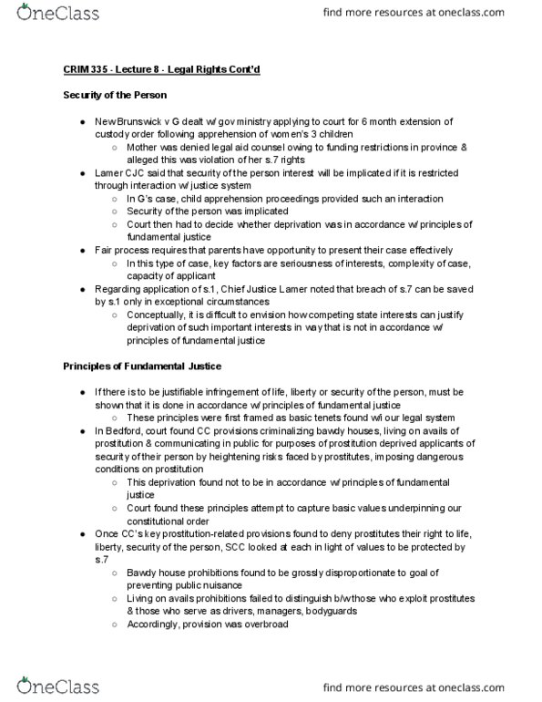 CRIM 335 Lecture Notes - Lecture 8: Fundamental Justice, Omar Khadr, Plaintext thumbnail