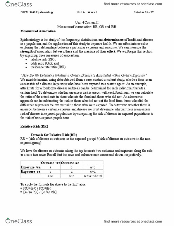 POPM 3240 Lecture Notes - Lecture 4: Foodborne Illness, Relative Risk, Odds Ratio thumbnail