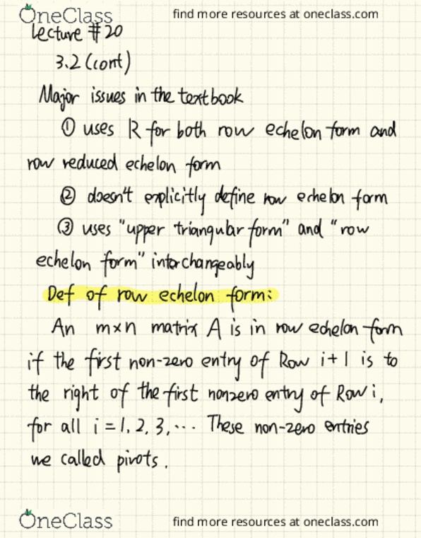 MAT 22A Lecture Notes - Lecture 20: Row Echelon Form, Triangular Matrix, Mexican Peso cover image