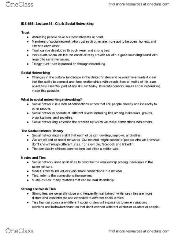 IDS 159 Lecture Notes - Lecture 24: Social Capital thumbnail