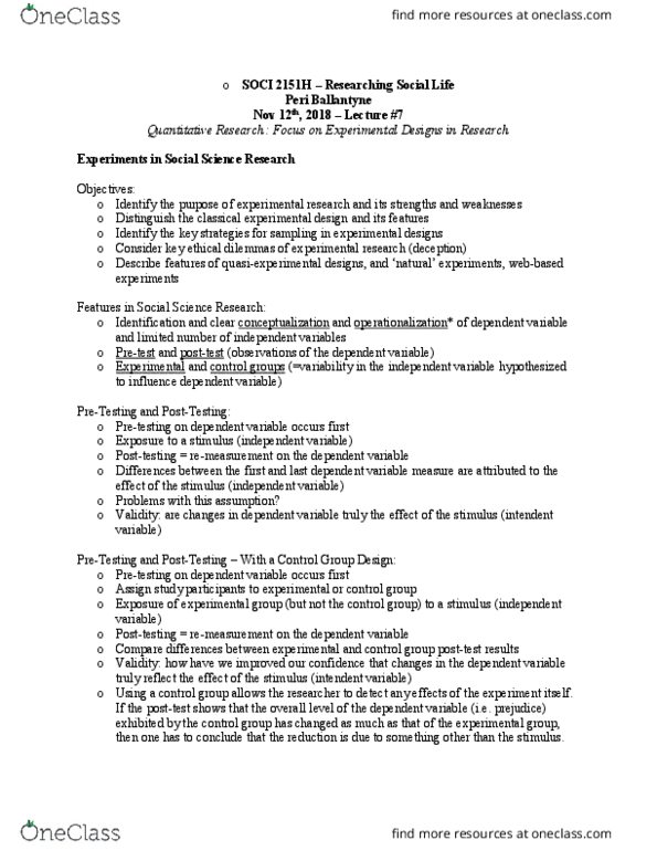 SOCI 2150Y Lecture Notes - Lecture 7: Dependent And Independent Variables, Scientific Control, Time Series thumbnail