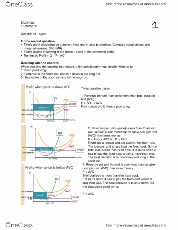 ECON 200 Lecture Notes - Lecture 15: Marginal Revenue, Marginal Cost, Variable Cost thumbnail