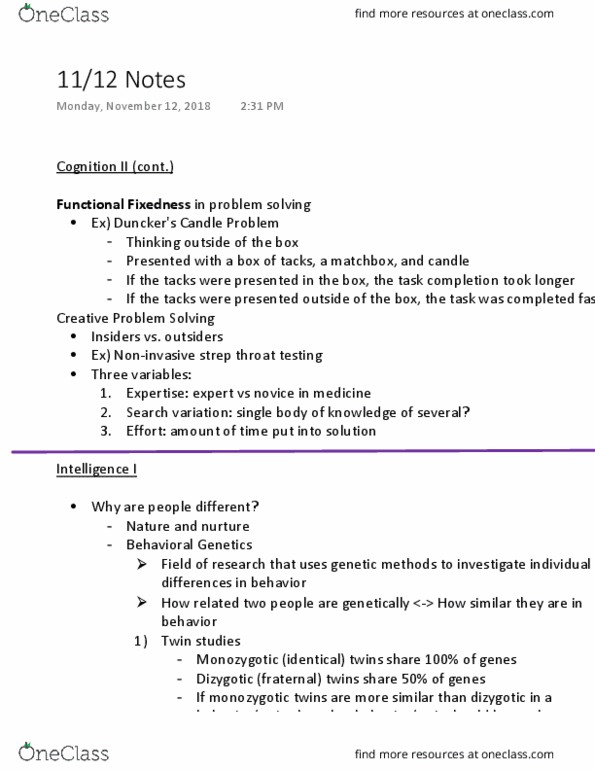 PSYC 1100 Lecture Notes - Lecture 20: Streptococcal Pharyngitis, Twin Study, Twin thumbnail