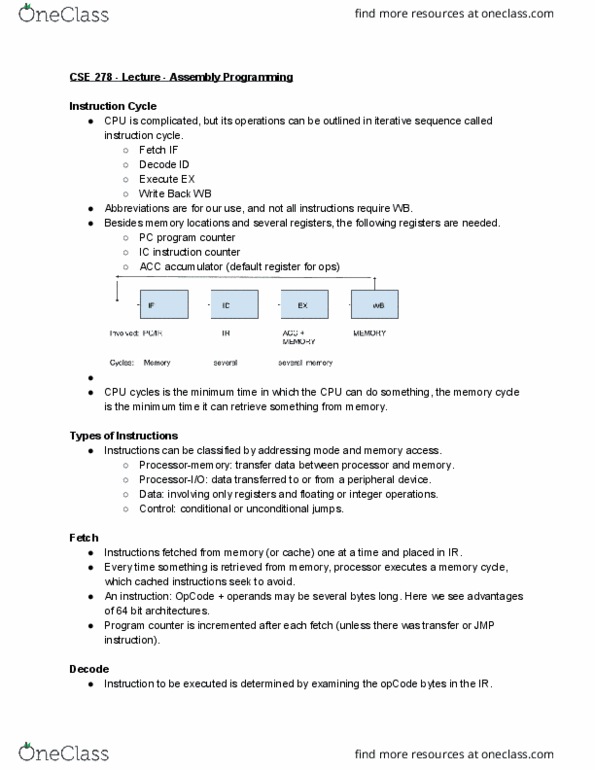 CSE 278 Lecture Notes - Lecture 18: Program Counter, Addressing Mode, Peripheral thumbnail