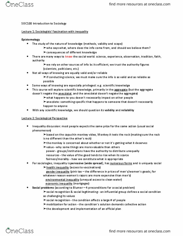 SOC100H1 Lecture Notes - Lecture 2: Health Equity, Social Inequality, Social Control thumbnail