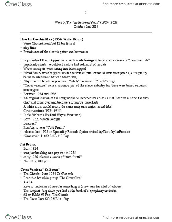 MUSIC 2II3 Lecture Notes - Lecture 3: Little Richard, The Crew-Cuts, Dorothy Labostrie thumbnail