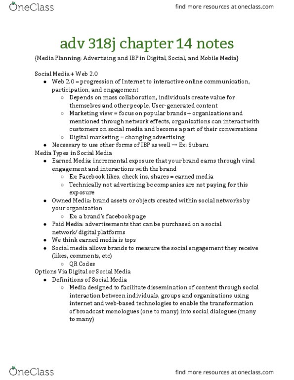 ADV 318J Chapter 14: Chapter 14 Notes thumbnail
