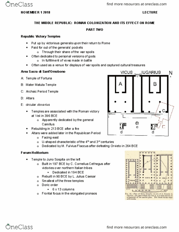 Classical Studies 3550E Lecture Notes - Lecture 14: Forum Holitorium, Doric Order, Veii thumbnail