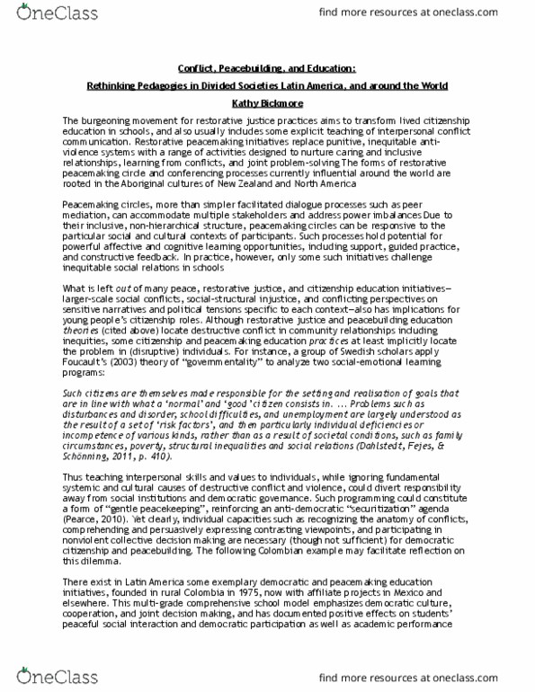 IDSA01H3 Chapter Notes - Chapter 8: Restorative Justice, Peacebuilding, Developmental Psychology thumbnail