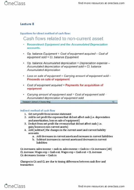 BUSN1001 Lecture Notes - Lecture 8: Cash Flow, Current Liability, Current Asset thumbnail