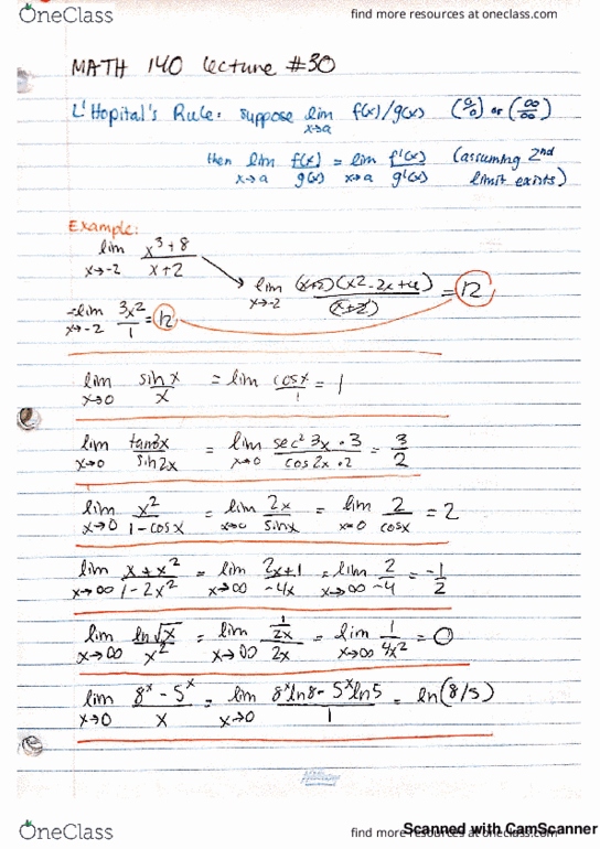 MATH 140 Lecture 30: L'Hopital's Rule cover image