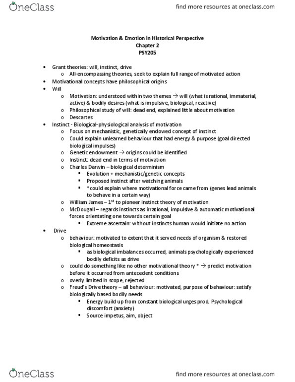 PSY205 Chapter Notes - Chapter 2: Drive Theory, Homeostasis thumbnail