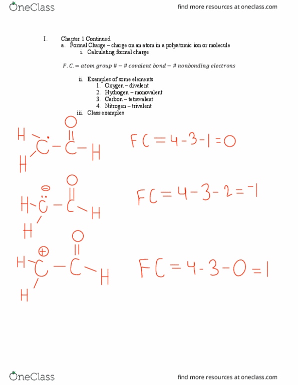 CH 231 Lecture Notes - Lecture 2: Formal Charge, Amide, Aldehyde thumbnail