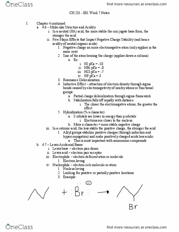 CH 231 Lecture Notes - Lecture 7: Lewis Acids And Bases, Partial Charge, Hyperconjugation thumbnail