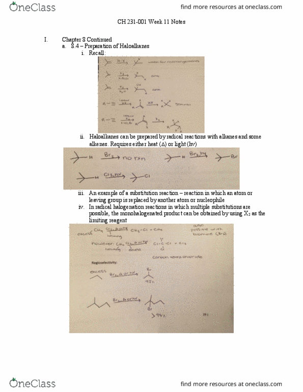 CH 231 Lecture Notes - Lecture 11: Substitution Reaction, Leaving Group, Alkane thumbnail