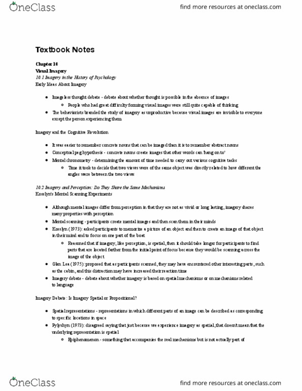 PSY 211 Chapter Notes - Chapter 10: Mental Chronometry, Epiphenomenon, Underlying Representation thumbnail