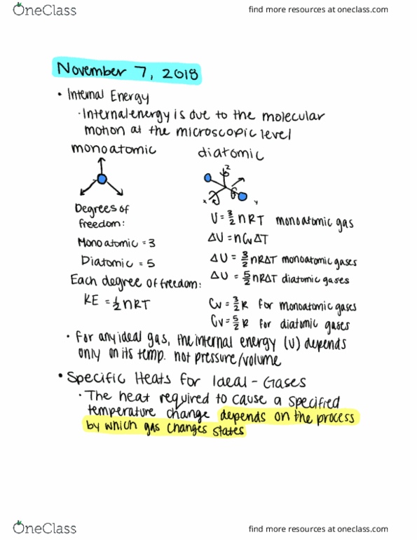 PHYSICS 1250 Lecture 36: Internal Energy and Specific Heat cover image